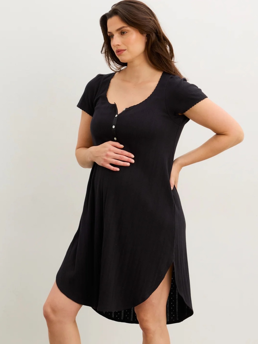 Hatch Maternity Pointelle Nightgown in Black - 1